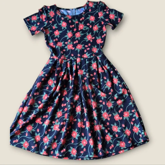 LulaRoe | Floral | Black & Orange | Amelia Dress Small - Picture 4 of 11